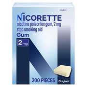 Nicorette Quit Smoking Aid 2mg. Original Flavor Gum 200 Pieces